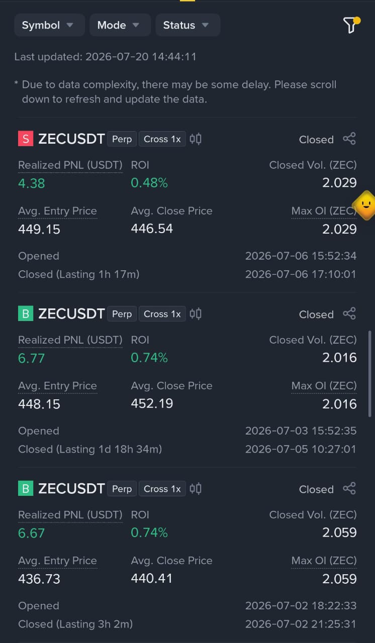 Live Binance trade history — account 3